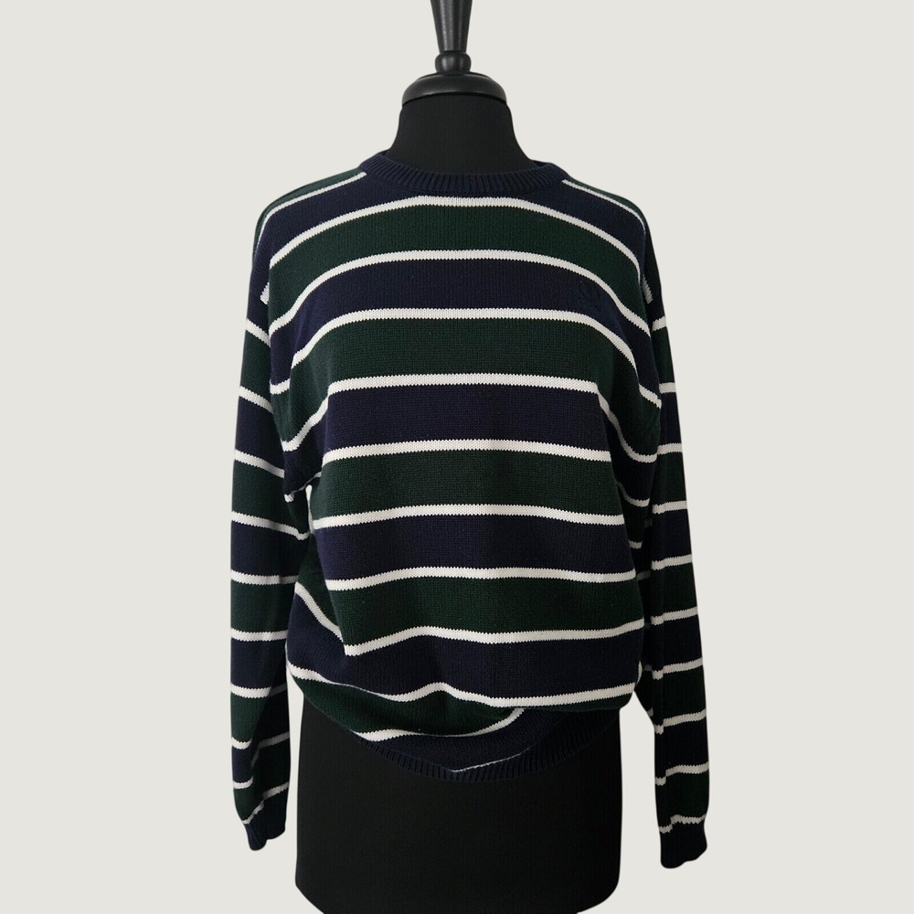 Crewneck Sweater Womens Green Blue Cotton Knit Pullover Classic Collegate Cozy